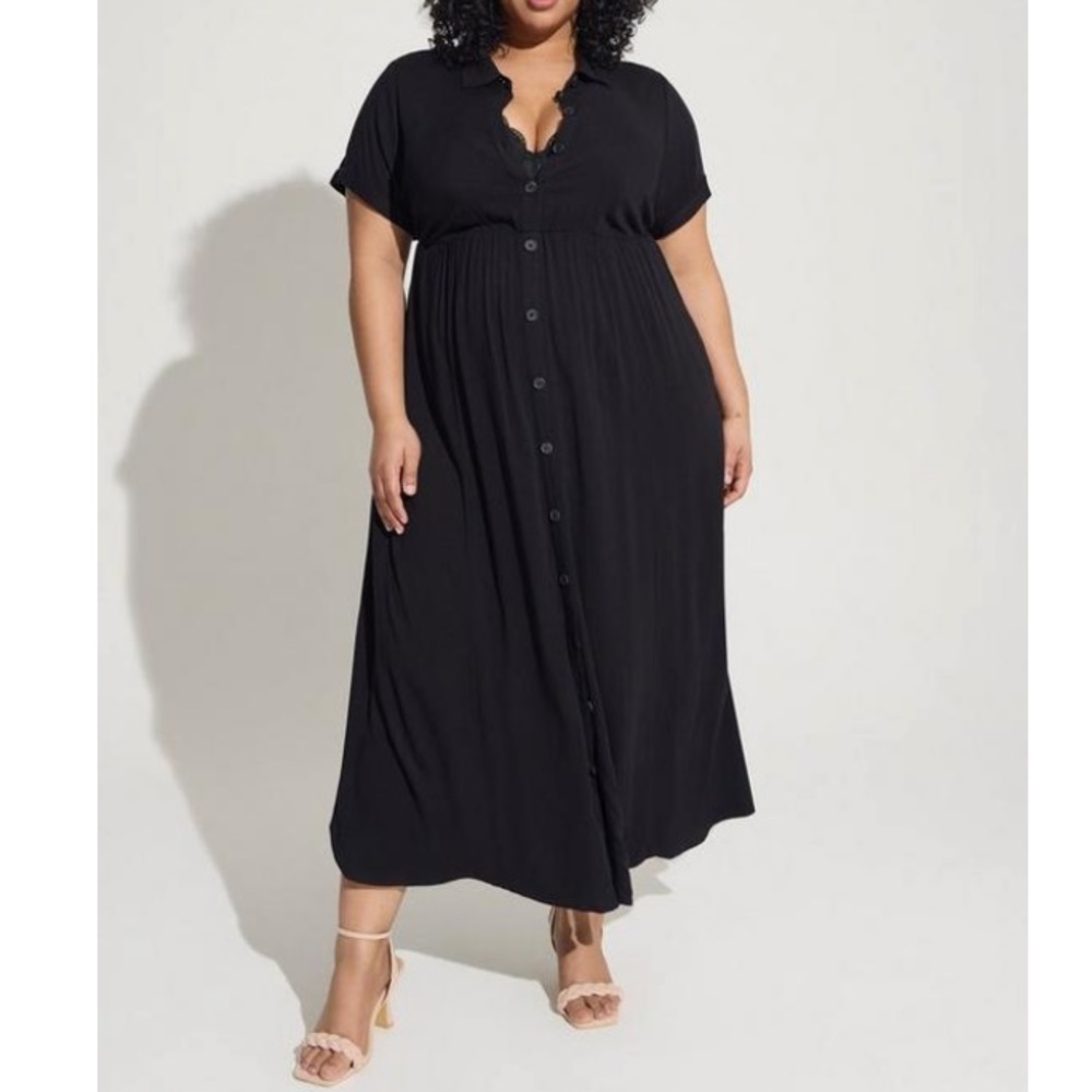 TORRID NWT MAXI RAYON SLUB BUTTON FRONT GODET A-LINE DRESS
